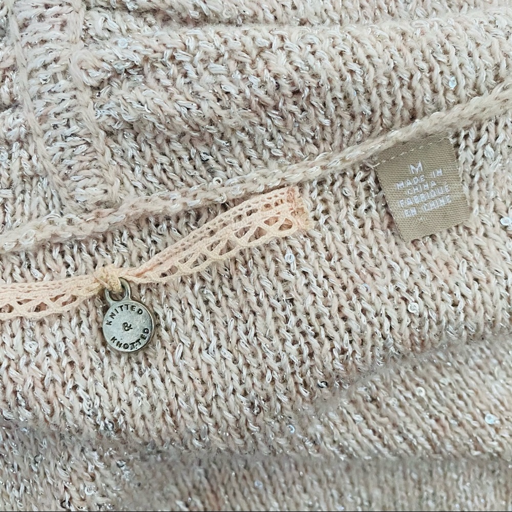 Anthropologie Knitted Knotted Pink Sequin Cardigan sweater women’s M - Picture 8 of 8